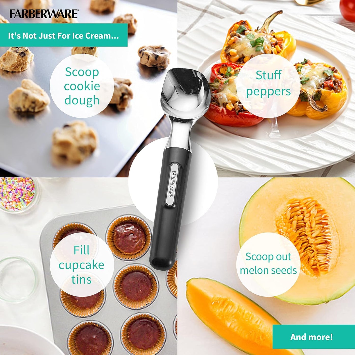 Professional Ice Cream Scoop, Comfortable Handle, Heavy Duty, Professional Grade Scooper, Get Perfect Shape Scoops, Great for Spooning Frozen Hard Gelato and Sorbet, Cookie Dough, Melon