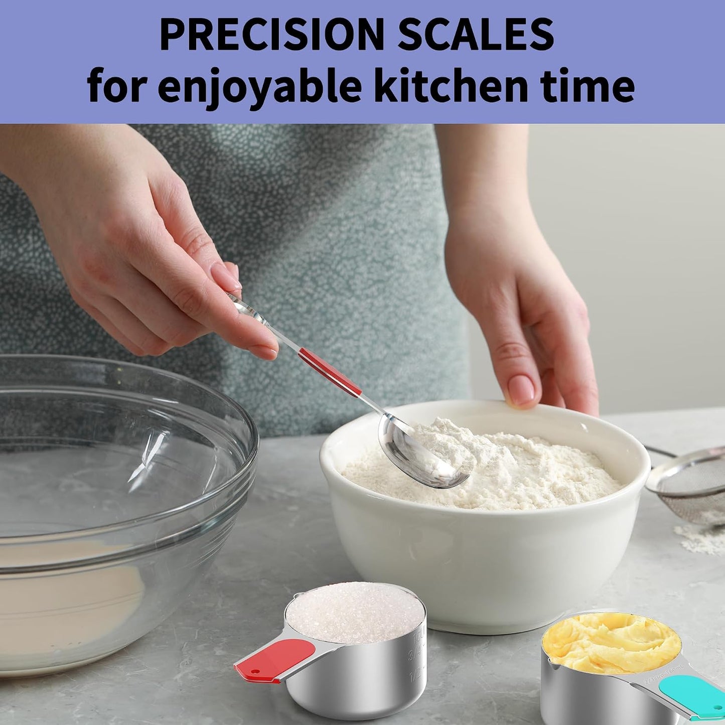 Measuring Cups and Spoons Set for Cooking & Baking, 5 Stainless Steel Magnetic Measuring Cups, 3 Plastic Measuring Cup, 7 Magnetic Measuring Spoons, 1 Leveler, 1 Measuring Conversion Chart
