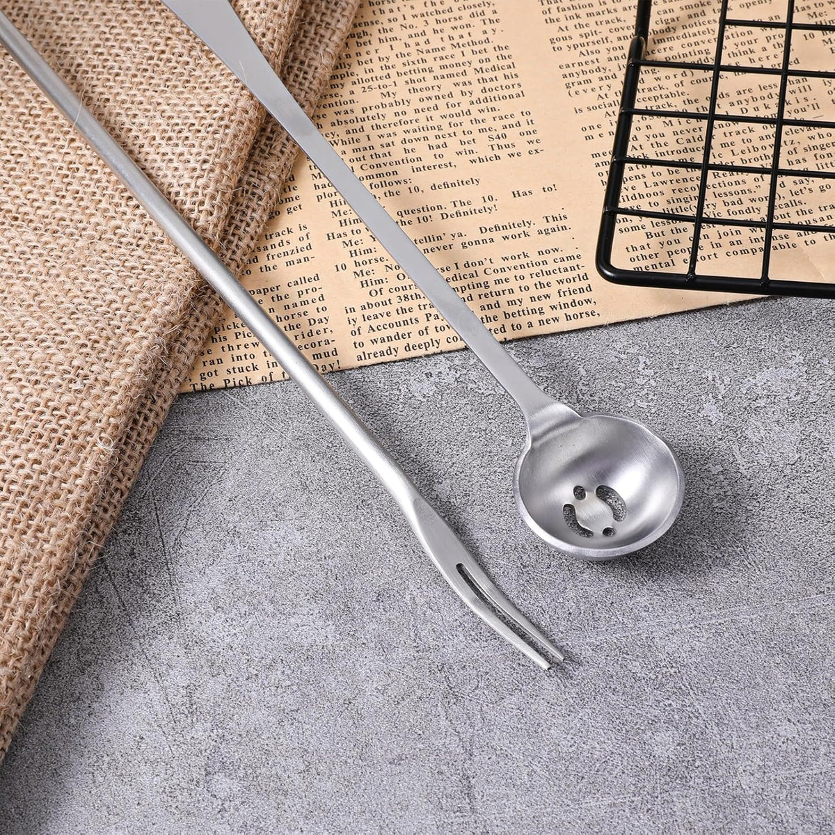 4 Pack Olive Spoon and Pickle Fork Olive Spoons with Drain Holes Stainless Steel Long Handle Food Picker for Pickle Jars Serving Spoon and Fork Set for Olives Pickles Cucumber Onion