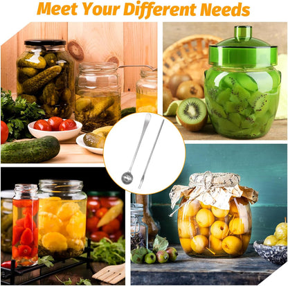 4 Pack Olive Spoon and Pickle Fork Olive Spoons with Drain Holes Stainless Steel Long Handle Food Picker for Pickle Jars Serving Spoon and Fork Set for Olives Pickles Cucumber Onion