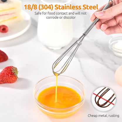 7" Mini Whisk for Cooking: 18/8 Stainless Steel Small Metal Kitchen Wisk, Tiny Hand Mixing Tool for Coffee, Egg, Sauce, 6-Wires Compact Head for Baking, Beating in Bowl, Mug, Jar (Set of 2)