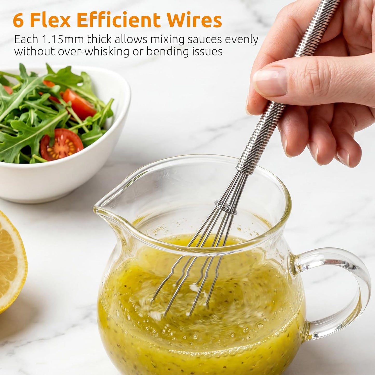 7" Mini Whisk for Cooking: 18/8 Stainless Steel Small Metal Kitchen Wisk, Tiny Hand Mixing Tool for Coffee, Egg, Sauce, 6-Wires Compact Head for Baking, Beating in Bowl, Mug, Jar (Set of 2)