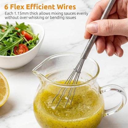 7" Mini Whisk for Cooking: 18/8 Stainless Steel Small Metal Kitchen Wisk, Tiny Hand Mixing Tool for Coffee, Egg, Sauce, 6-Wires Compact Head for Baking, Beating in Bowl, Mug, Jar (Set of 2)