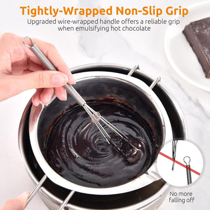 7" Mini Whisk for Cooking: 18/8 Stainless Steel Small Metal Kitchen Wisk, Tiny Hand Mixing Tool for Coffee, Egg, Sauce, 6-Wires Compact Head for Baking, Beating in Bowl, Mug, Jar (Set of 2)