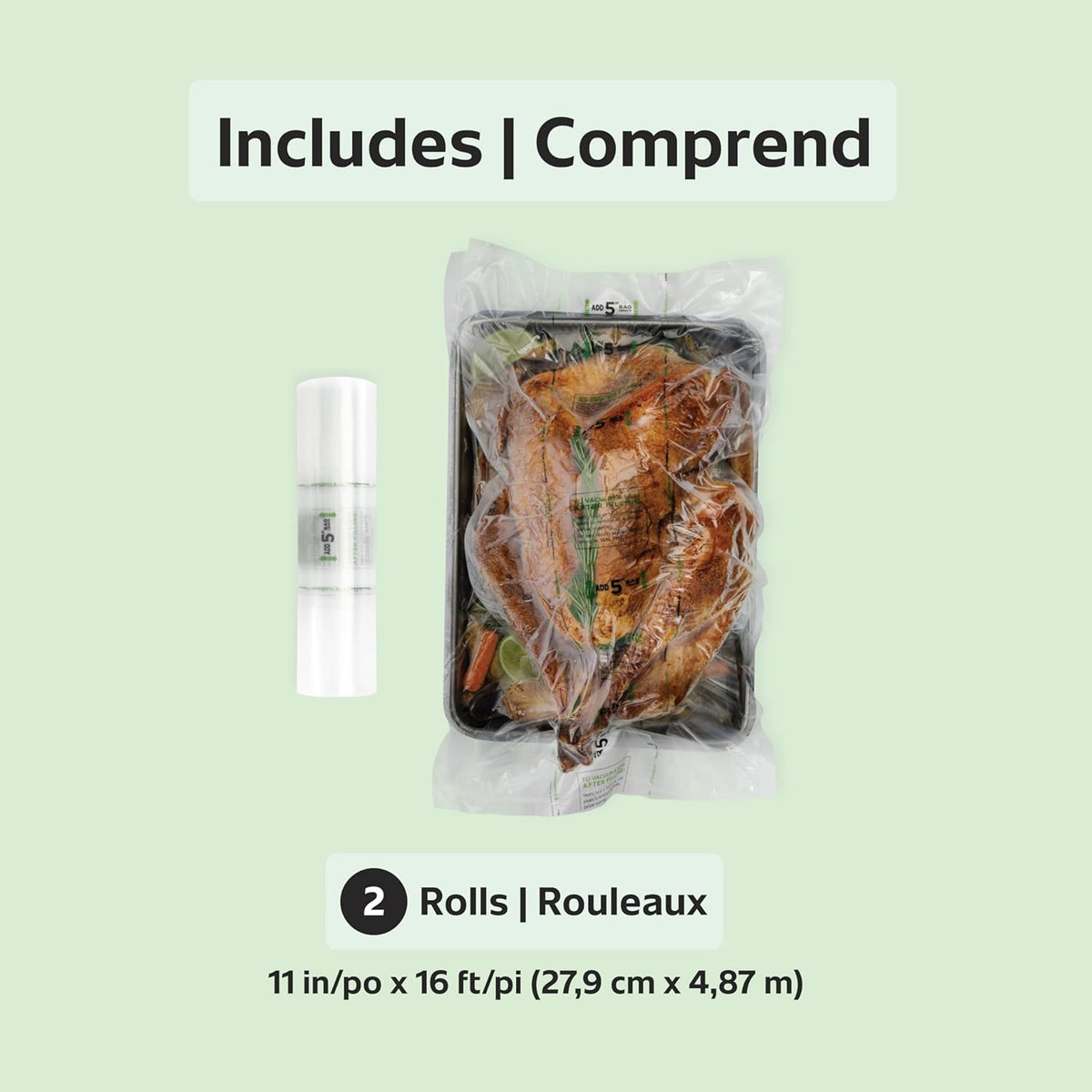 Custom Length Vacuum Sealer Bags Multipack, 5 Count Rolls for Airtight Food Storage and Sous Vide - Compatible with , 8 (2 Pack) and 11 (3 Pack)