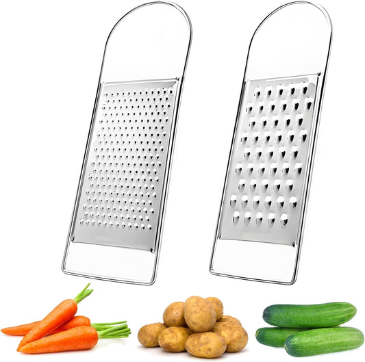 2PCS Flat Handheld Graters, Fine & Coarse, for Cheese, Potato, Vegetable | Stainless Steel
