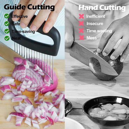 Extra-Large Onion Holder for Slicing, 304 Stainless Steel | 14 Long Needles, Onions Cutter Vegetable Chopper, Tomato Cutter Slicer, Kitchen Gadgets for Evenly Slicing