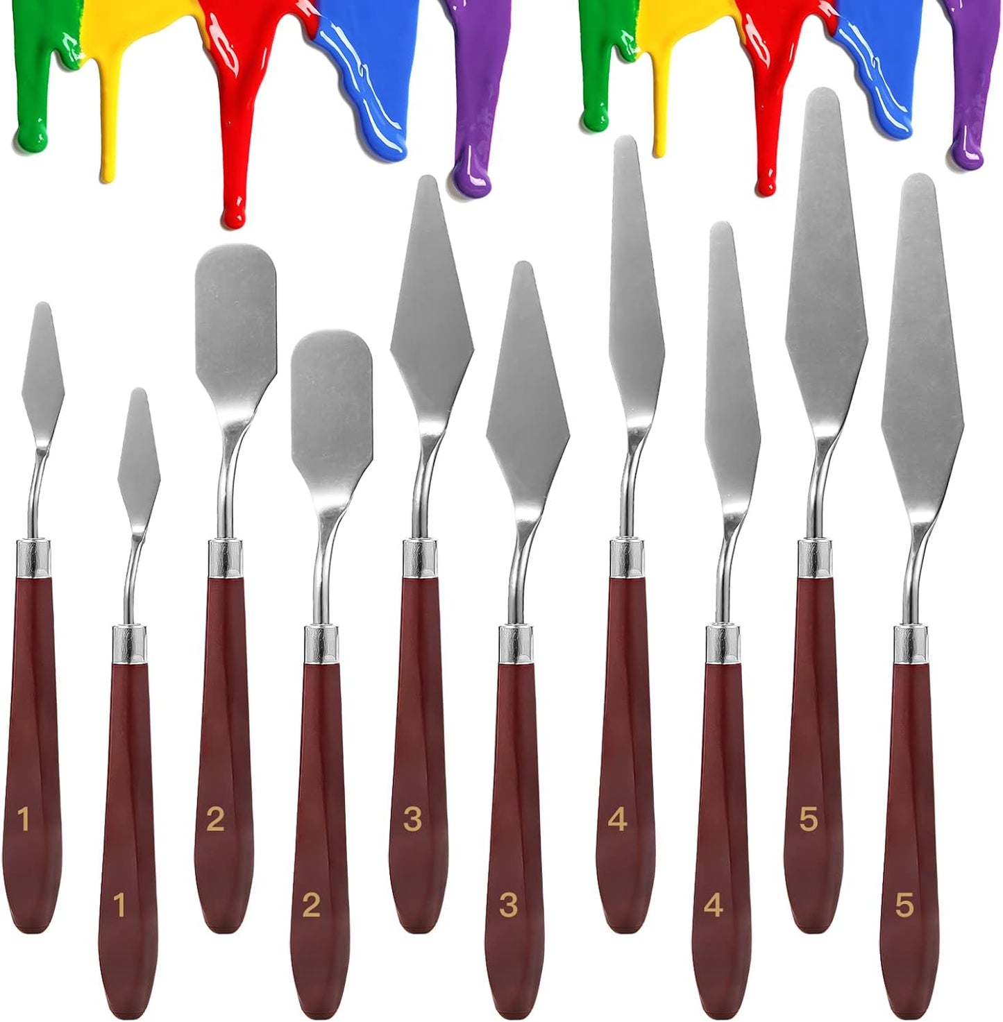 10PCS Palette Knife, Stainless Steel Painting Knife Set, Flexible Spatula Pallet Knife, Metal Artist Knives, Oil Painting Accessories Color Mixing Scraper for Oil, Canvas, Acrylic Painting