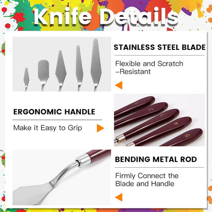 10PCS Palette Knife, Stainless Steel Painting Knife Set, Flexible Spatula Pallet Knife, Metal Artist Knives, Oil Painting Accessories Color Mixing Scraper for Oil, Canvas, Acrylic Painting