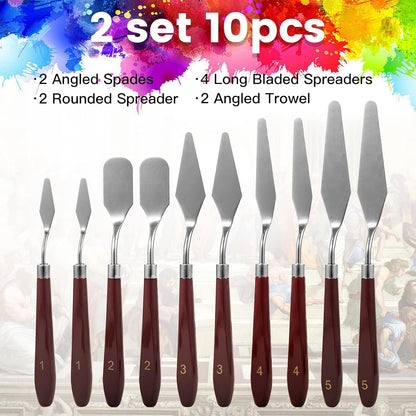 10PCS Palette Knife, Stainless Steel Painting Knife Set, Flexible Spatula Pallet Knife, Metal Artist Knives, Oil Painting Accessories Color Mixing Scraper for Oil, Canvas, Acrylic Painting