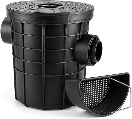 Commercial Grease Trap, PE Plastic Side Inlet Grease Separator for Kitchen | PE Plastic, 3 Stage Grease Separation, Removable Basket, Under Sink Install, Side Inlet, Commercial Kitchens, Restaurants
