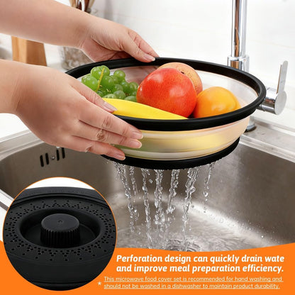 Microwave Splatter Cover 2 in 1 Collapsible Microwave Food Cover with Tray & Handles,Microwave Plate Covers With Steam Vent Fits Bowls,Plates & Pots,Food,Meal Prep(26 * 26 * 7cm,COLOR:Black)