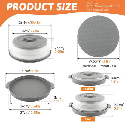 Microwave Splatter Cover 2 in 1 Collapsible Microwave Food Cover with Tray & Handles,Microwave Plate Covers With Steam Vent Fits Bowls,Plates & Pots,Food,Meal Prep(26 * 26 * 7cm,COLOR:Black)