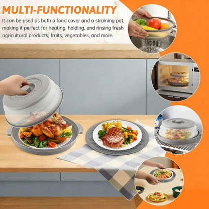 Microwave Splatter Cover 2 in 1 Collapsible Microwave Food Cover with Tray & Handles,Microwave Plate Covers With Steam Vent Fits Bowls,Plates & Pots,Food,Meal Prep(26 * 26 * 7cm,COLOR:Black)