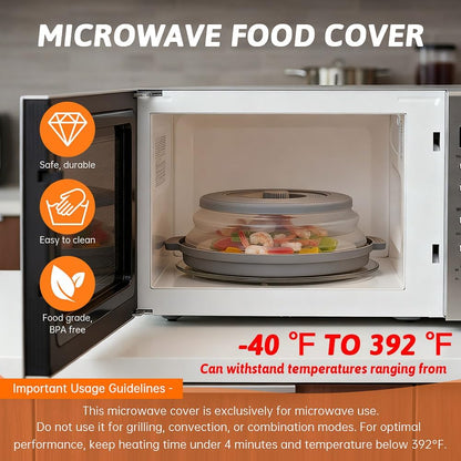 Microwave Splatter Cover 2 in 1 Collapsible Microwave Food Cover with Tray & Handles,Microwave Plate Covers With Steam Vent Fits Bowls,Plates & Pots,Food,Meal Prep(26 * 26 * 7cm,COLOR:Black)