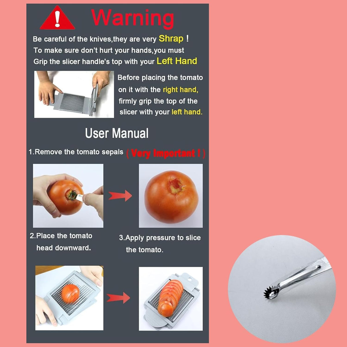Stainless Steel Tomato Slicer, Tomato Cutter, 15 Blades | Efficient & Multifunctional Kitchen Tool, For Fruit, Vegetable, Easy Clean & Quick Salad Maker