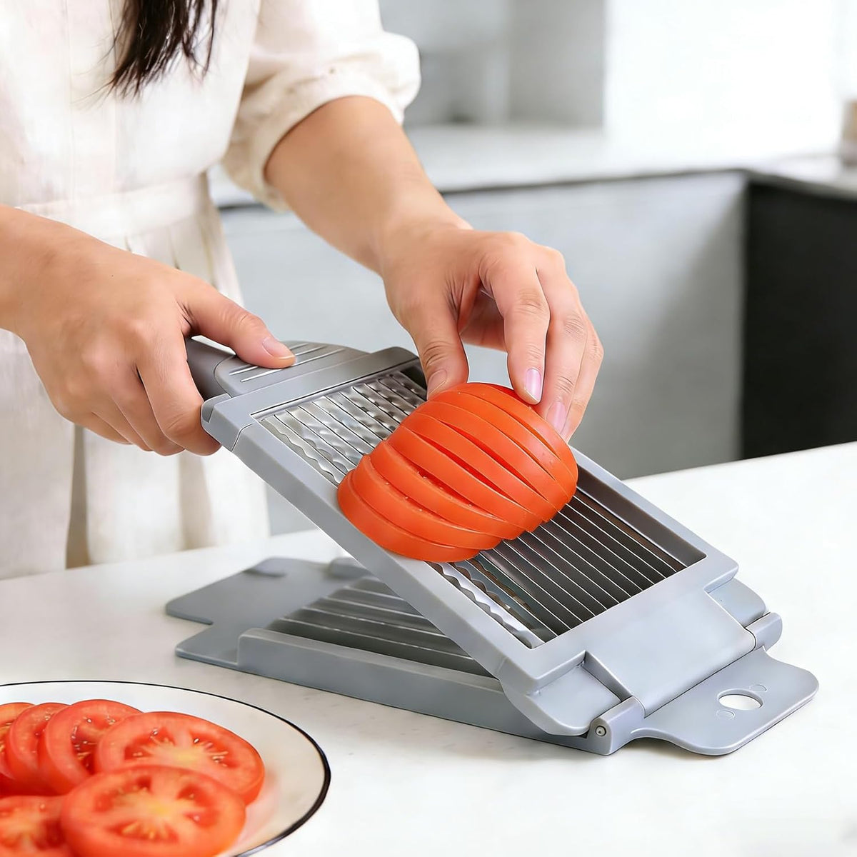 Stainless Steel Tomato Slicer, Tomato Cutter, 15 Blades | Efficient & Multifunctional Kitchen Tool, For Fruit, Vegetable, Easy Clean & Quick Salad Maker