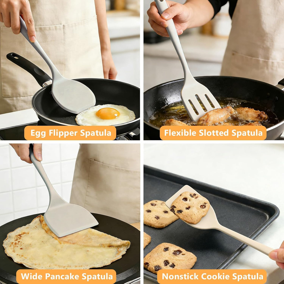 Silicone Spatula Turner Set, 600°F High Heat Resistant Spatulas for Cooking, BPA Free, Large Flexible Kitchen Utensils Flipping Eggs, Pancakes, Fish, Burgers, Dishwasher Safe (Black)