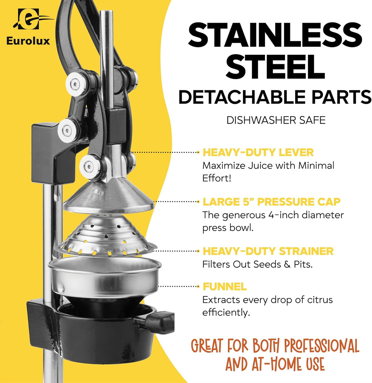 Ultra-Premium Cast Iron Juicer | Extra-Large, Heavy Duty, Commercial Grade, Stainless Steel Manual Hand Press Citrus Squeezer For Fresh Orange Juice, Pomegranate, Lemon, and Much More (Black)
