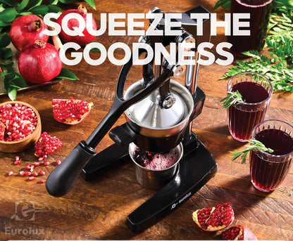 Ultra-Premium Cast Iron Juicer | Extra-Large, Heavy Duty, Commercial Grade, Stainless Steel Manual Hand Press Citrus Squeezer For Fresh Orange Juice, Pomegranate, Lemon, and Much More (Black)