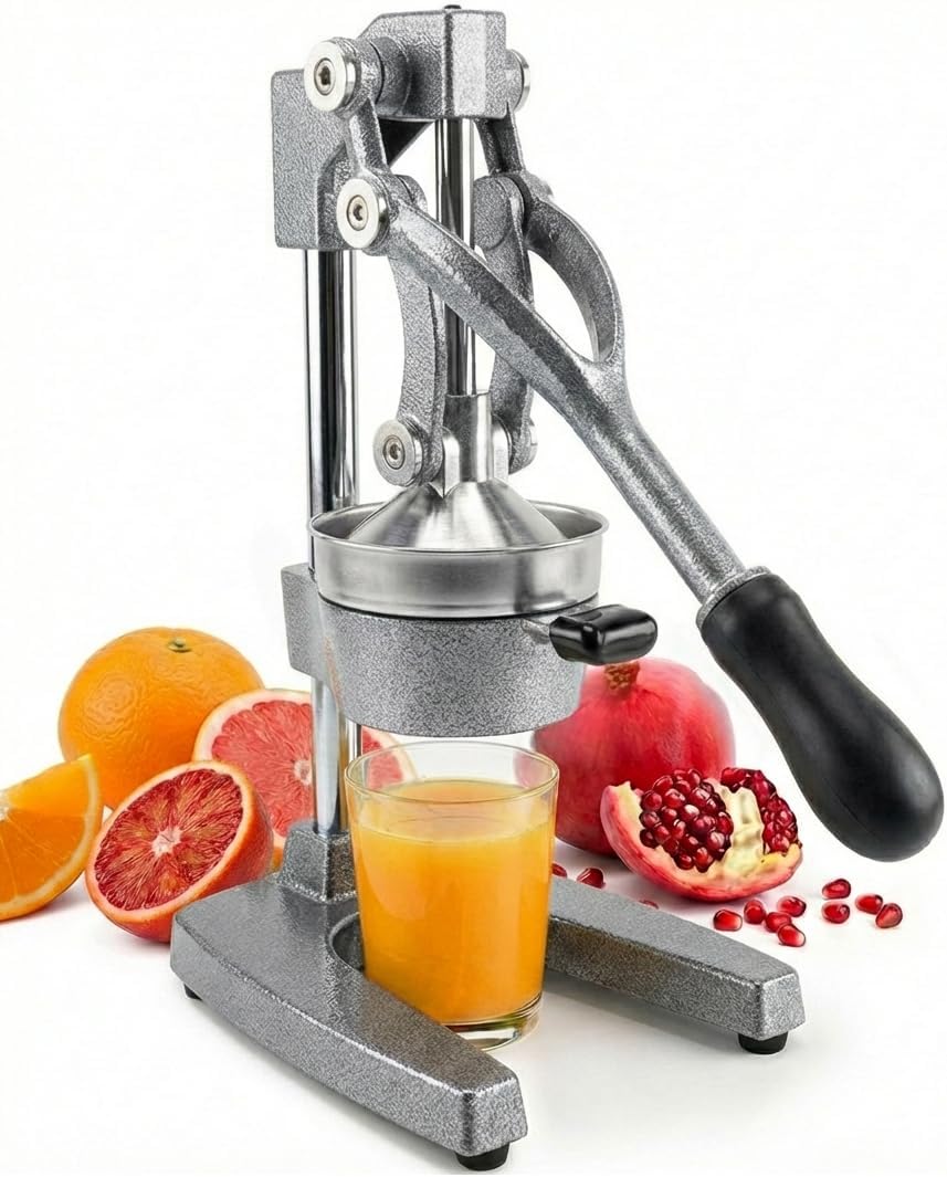 Ultra-Premium Cast Iron Juicer | Extra-Large, Heavy Duty, Commercial Grade, Stainless Steel Manual Hand Press Citrus Squeezer For Fresh Orange Juice, Pomegranate, Lemon, and Much More (Black)