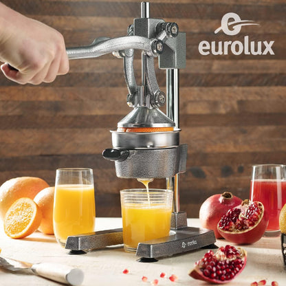 Ultra-Premium Cast Iron Juicer | Extra-Large, Heavy Duty, Commercial Grade, Stainless Steel Manual Hand Press Citrus Squeezer For Fresh Orange Juice, Pomegranate, Lemon, and Much More (Black)