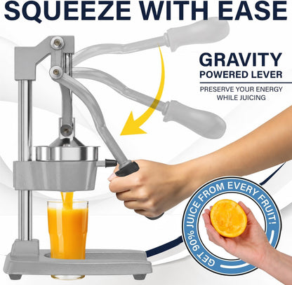 Ultra-Premium Cast Iron Juicer | Extra-Large, Heavy Duty, Commercial Grade, Stainless Steel Manual Hand Press Citrus Squeezer For Fresh Orange Juice, Pomegranate, Lemon, and Much More (Black)