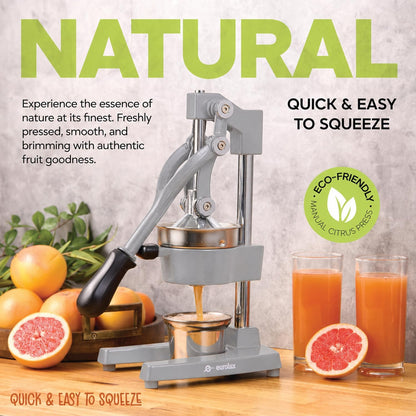 Ultra-Premium Cast Iron Juicer | Extra-Large, Heavy Duty, Commercial Grade, Stainless Steel Manual Hand Press Citrus Squeezer For Fresh Orange Juice, Pomegranate, Lemon, and Much More (Black)