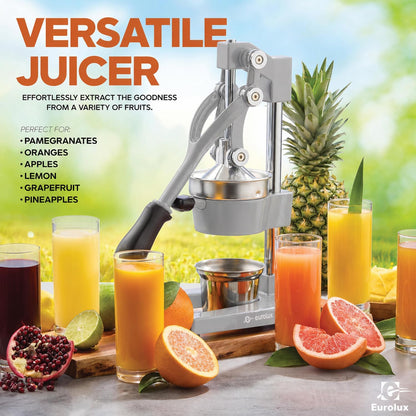 Ultra-Premium Cast Iron Juicer | Extra-Large, Heavy Duty, Commercial Grade, Stainless Steel Manual Hand Press Citrus Squeezer For Fresh Orange Juice, Pomegranate, Lemon, and Much More (Black)