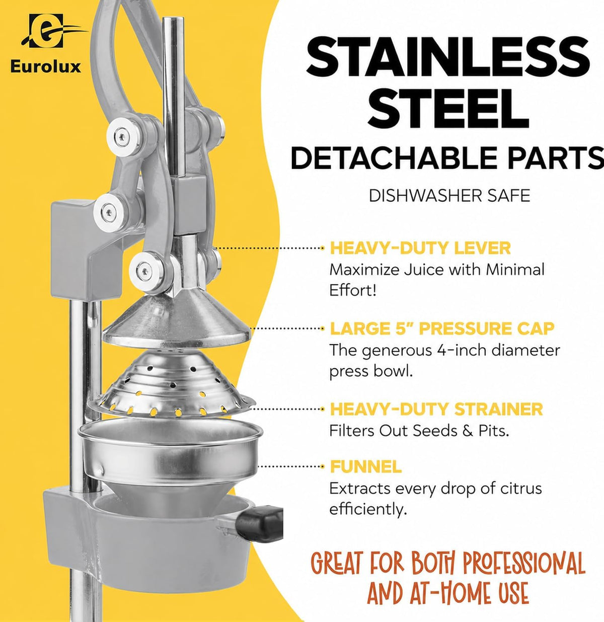 Ultra-Premium Cast Iron Juicer | Extra-Large, Heavy Duty, Commercial Grade, Stainless Steel Manual Hand Press Citrus Squeezer For Fresh Orange Juice, Pomegranate, Lemon, and Much More (Black)