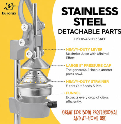 Ultra-Premium Cast Iron Juicer | Extra-Large, Heavy Duty, Commercial Grade, Stainless Steel Manual Hand Press Citrus Squeezer For Fresh Orange Juice, Pomegranate, Lemon, and Much More (Black)