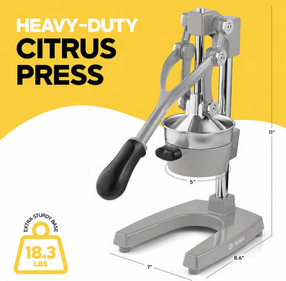 Ultra-Premium Cast Iron Juicer | Extra-Large, Heavy Duty, Commercial Grade, Stainless Steel Manual Hand Press Citrus Squeezer For Fresh Orange Juice, Pomegranate, Lemon, and Much More (Black)