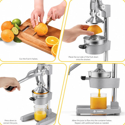 Ultra-Premium Cast Iron Juicer | Extra-Large, Heavy Duty, Commercial Grade, Stainless Steel Manual Hand Press Citrus Squeezer For Fresh Orange Juice, Pomegranate, Lemon, and Much More (Black)