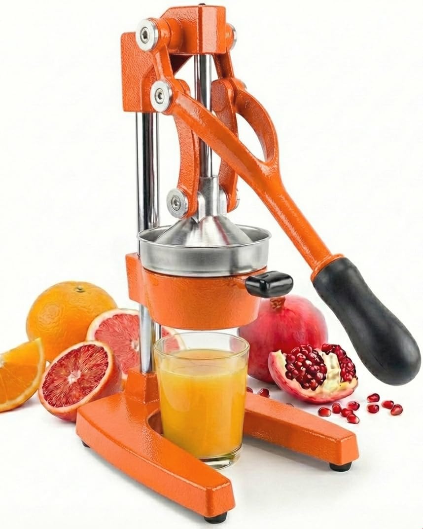 Ultra-Premium Cast Iron Juicer | Extra-Large, Heavy Duty, Commercial Grade, Stainless Steel Manual Hand Press Citrus Squeezer For Fresh Orange Juice, Pomegranate, Lemon, and Much More (Black)