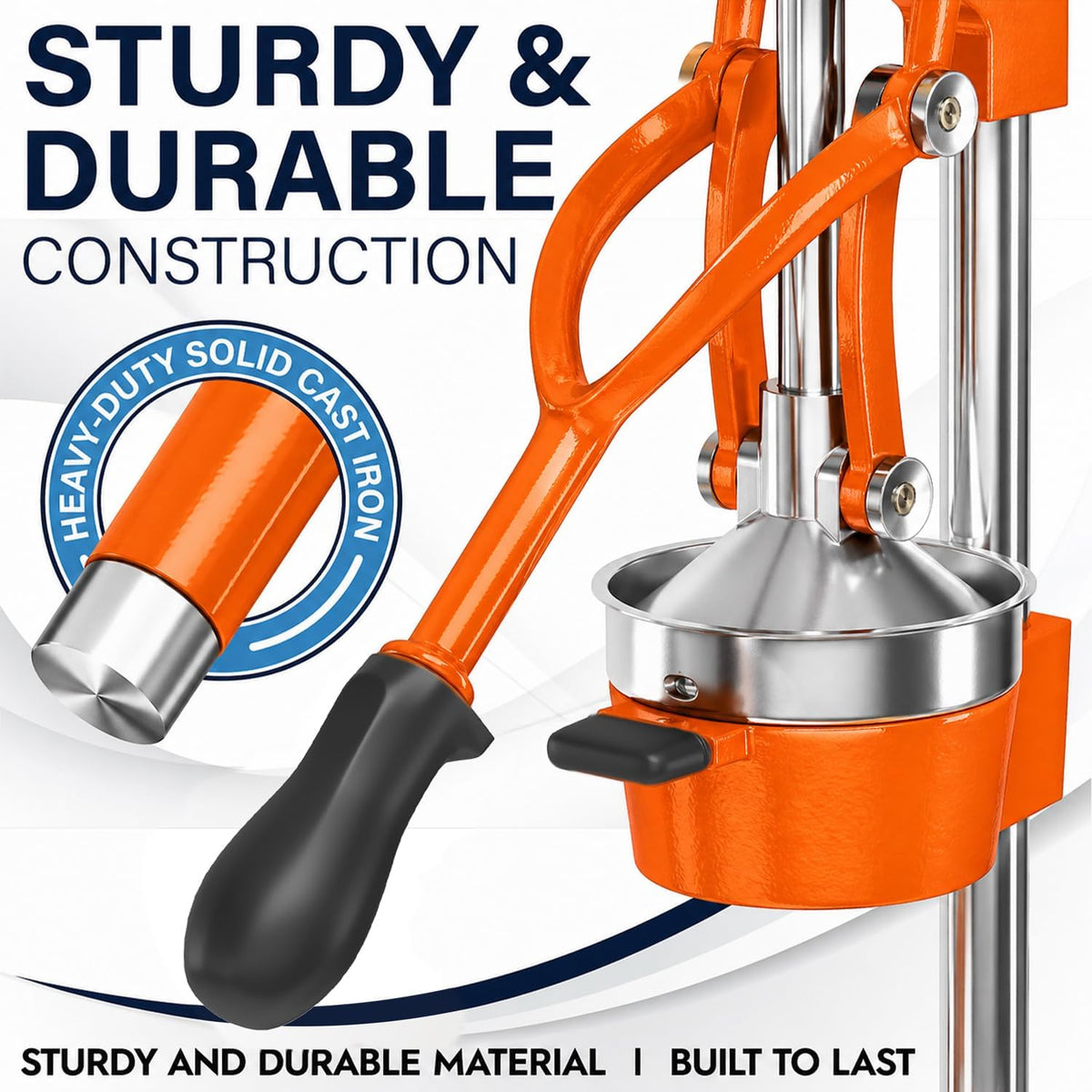 Ultra-Premium Cast Iron Juicer | Extra-Large, Heavy Duty, Commercial Grade, Stainless Steel Manual Hand Press Citrus Squeezer For Fresh Orange Juice, Pomegranate, Lemon, and Much More (Black)