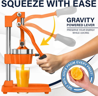 Ultra-Premium Cast Iron Juicer | Extra-Large, Heavy Duty, Commercial Grade, Stainless Steel Manual Hand Press Citrus Squeezer For Fresh Orange Juice, Pomegranate, Lemon, and Much More (Black)