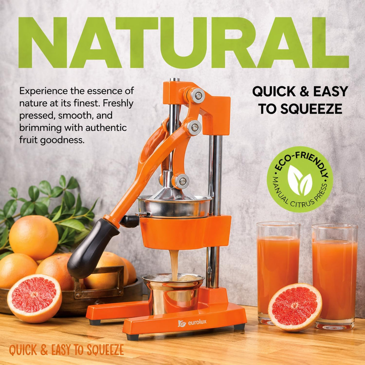 Ultra-Premium Cast Iron Juicer | Extra-Large, Heavy Duty, Commercial Grade, Stainless Steel Manual Hand Press Citrus Squeezer For Fresh Orange Juice, Pomegranate, Lemon, and Much More (Black)