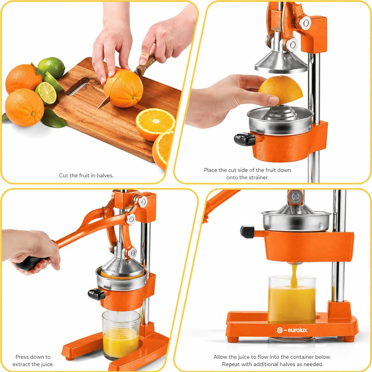 Ultra-Premium Cast Iron Juicer | Extra-Large, Heavy Duty, Commercial Grade, Stainless Steel Manual Hand Press Citrus Squeezer For Fresh Orange Juice, Pomegranate, Lemon, and Much More (Black)