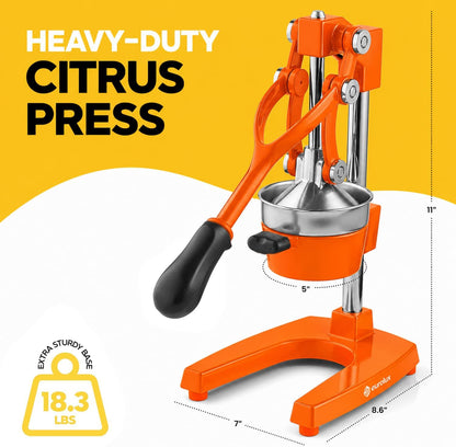 Ultra-Premium Cast Iron Juicer | Extra-Large, Heavy Duty, Commercial Grade, Stainless Steel Manual Hand Press Citrus Squeezer For Fresh Orange Juice, Pomegranate, Lemon, and Much More (Black)