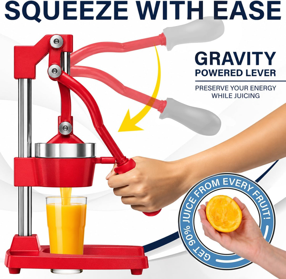 Ultra-Premium Cast Iron Juicer | Extra-Large, Heavy Duty, Commercial Grade, Stainless Steel Manual Hand Press Citrus Squeezer For Fresh Orange Juice, Pomegranate, Lemon, and Much More (Black)