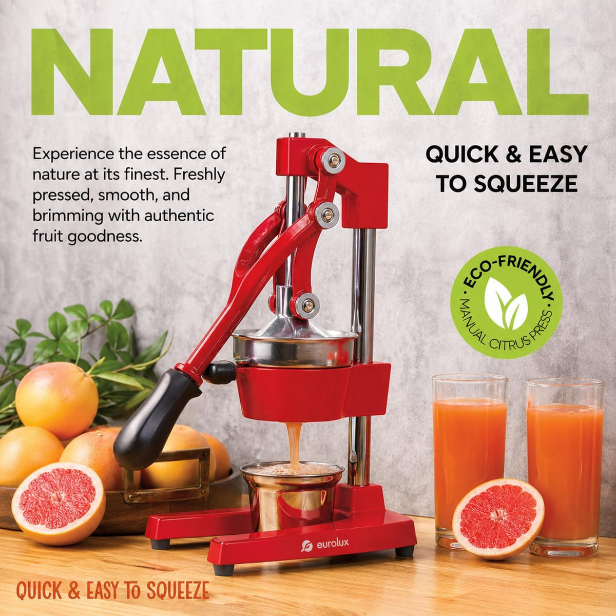 Ultra-Premium Cast Iron Juicer | Extra-Large, Heavy Duty, Commercial Grade, Stainless Steel Manual Hand Press Citrus Squeezer For Fresh Orange Juice, Pomegranate, Lemon, and Much More (Black)