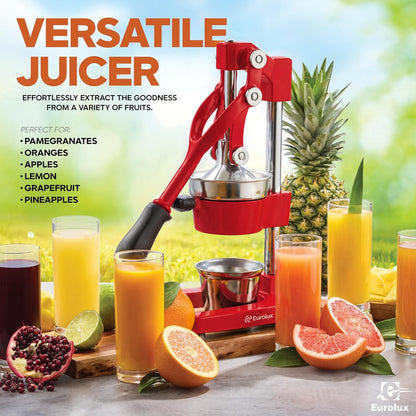 Ultra-Premium Cast Iron Juicer | Extra-Large, Heavy Duty, Commercial Grade, Stainless Steel Manual Hand Press Citrus Squeezer For Fresh Orange Juice, Pomegranate, Lemon, and Much More (Black)