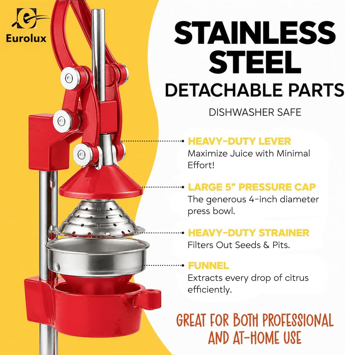 Ultra-Premium Cast Iron Juicer | Extra-Large, Heavy Duty, Commercial Grade, Stainless Steel Manual Hand Press Citrus Squeezer For Fresh Orange Juice, Pomegranate, Lemon, and Much More (Black)