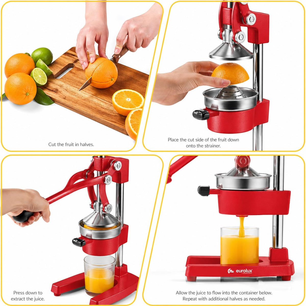 Ultra-Premium Cast Iron Juicer | Extra-Large, Heavy Duty, Commercial Grade, Stainless Steel Manual Hand Press Citrus Squeezer For Fresh Orange Juice, Pomegranate, Lemon, and Much More (Black)