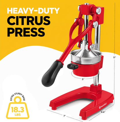 Ultra-Premium Cast Iron Juicer | Extra-Large, Heavy Duty, Commercial Grade, Stainless Steel Manual Hand Press Citrus Squeezer For Fresh Orange Juice, Pomegranate, Lemon, and Much More (Black)