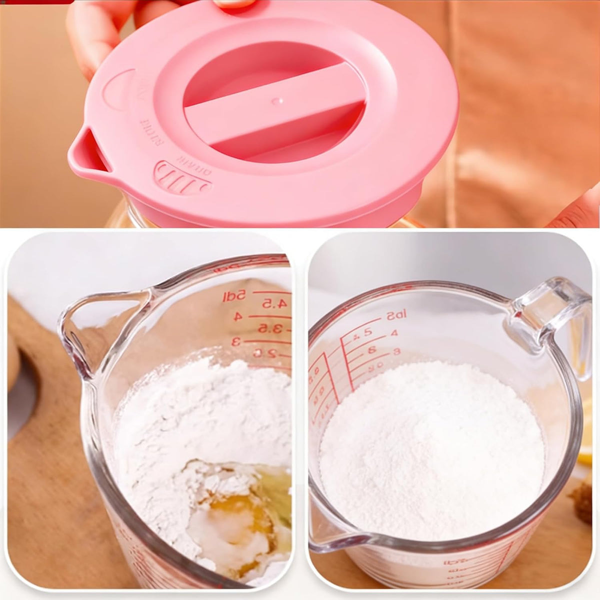 Glass Measuring Cups with Lids Set, Borosilicate Glass V-Shaped Spout Microwave Safe Scales Milk Cup for Cooking Baking (Pink, 2CUP)