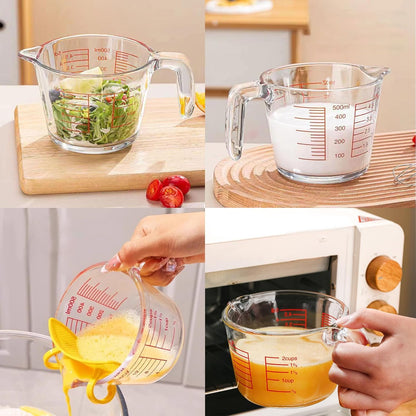 Glass Measuring Cups with Lids Set, Borosilicate Glass V-Shaped Spout Microwave Safe Scales Milk Cup for Cooking Baking (Pink, 2CUP)
