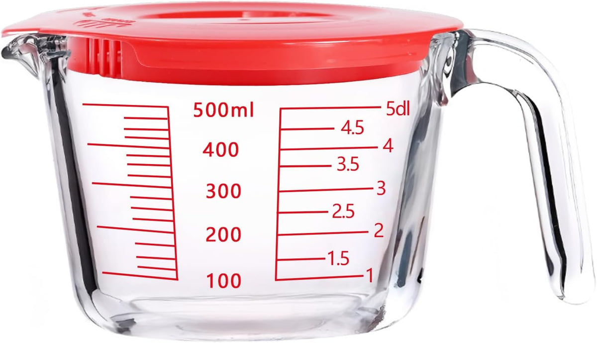 Glass Measuring Cups with Lids Set, Borosilicate Glass V-Shaped Spout Microwave Safe Scales Milk Cup for Cooking Baking (Pink, 2CUP)
