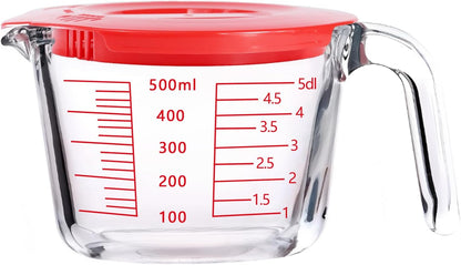 Glass Measuring Cups with Lids Set, Borosilicate Glass V-Shaped Spout Microwave Safe Scales Milk Cup for Cooking Baking (Pink, 2CUP)