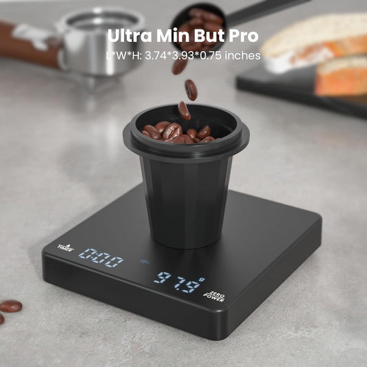S1 Mini Espresso Coffee Scale with Timer, 2kg/0.1g Precision Shot Scale, Rechargeable Digital Scale for Espresso & Pour Over Coffee-Black